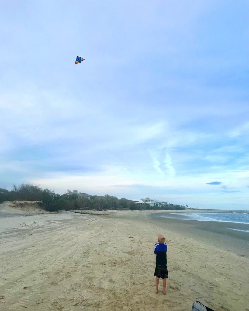 Flying a kite on a Charleston beach