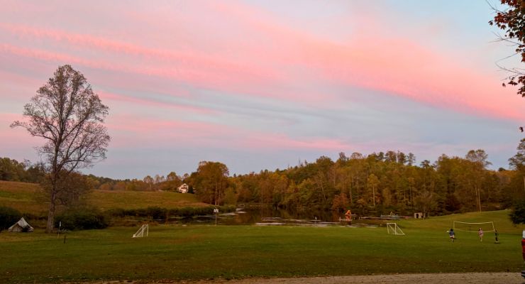 Orchard Lakes Campground in Saluda NC at sunset