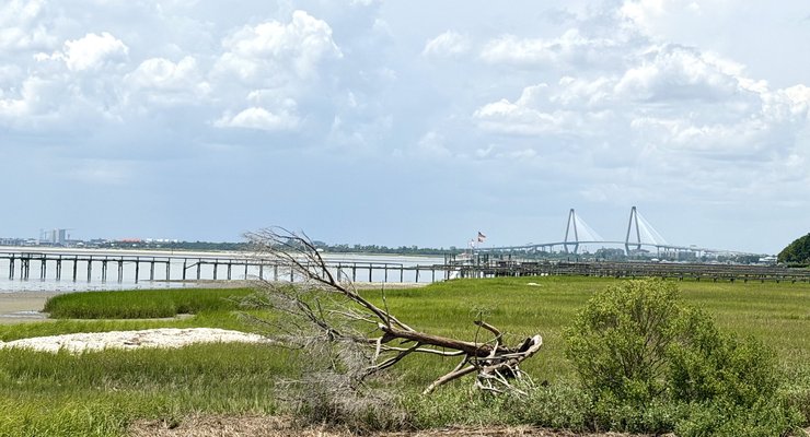 Pitt Street Bridge area with the Arthur Ravenel Jr. Bridge visible in the distance Mount Pleasant SC