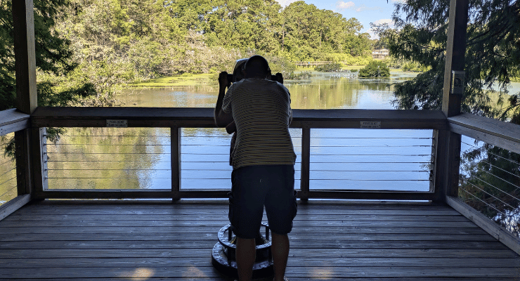 Looking through binoculars