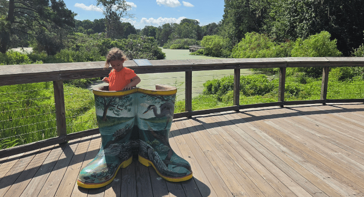 Boot sculpture at the Port Royal Cypress Wetlands